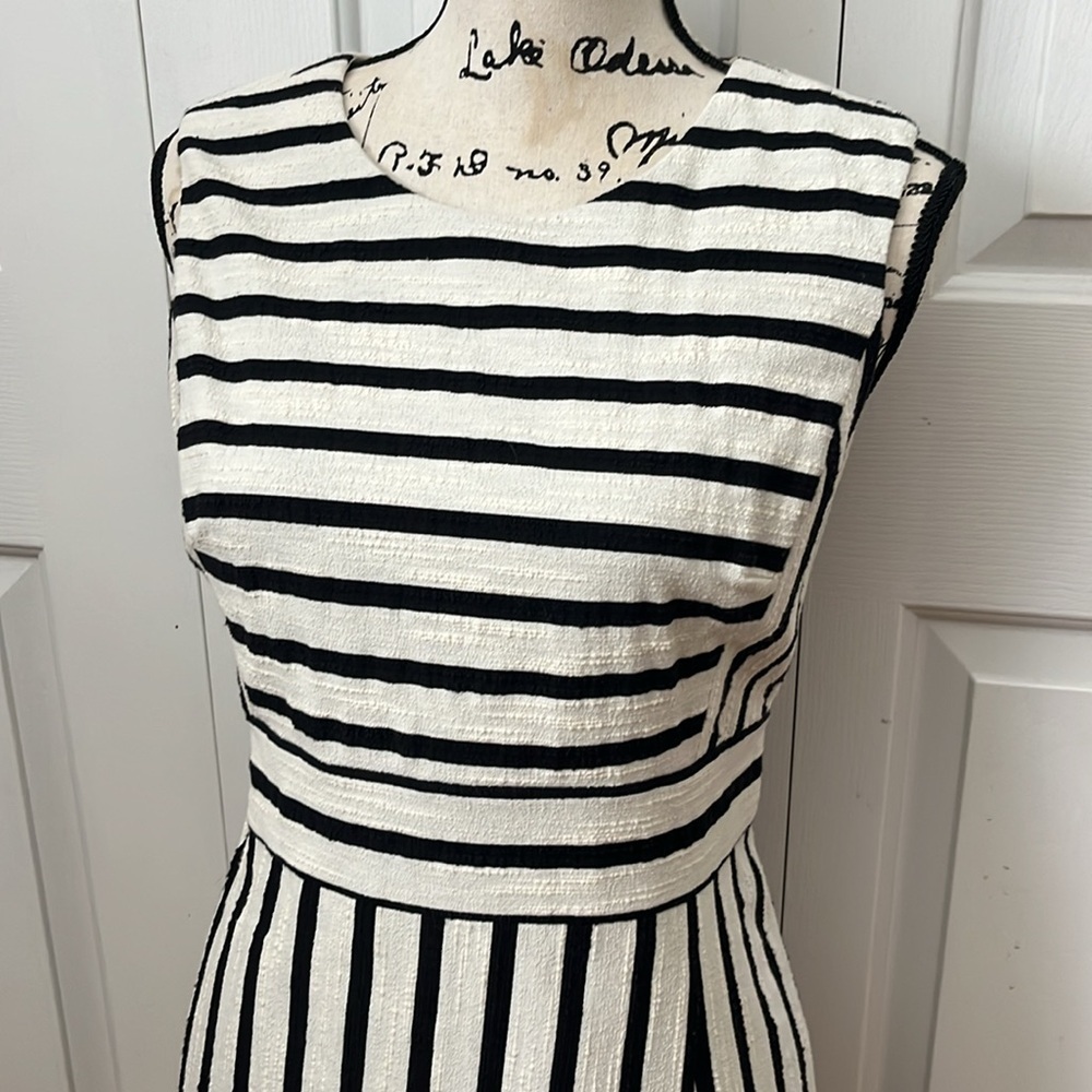 NWT Ann Taylor Black & Cream Striped textured dress Sz 8 Petite - Picture 3 of 11